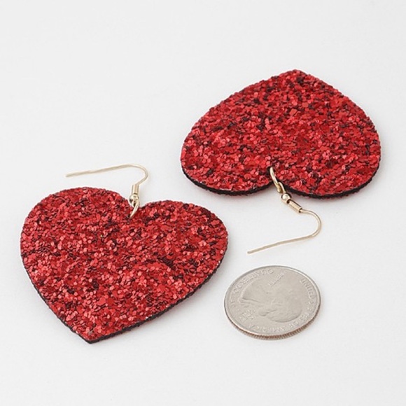 Red Fabric Glitter Heart Earrings for Valentines Day - Picture 2 of 2